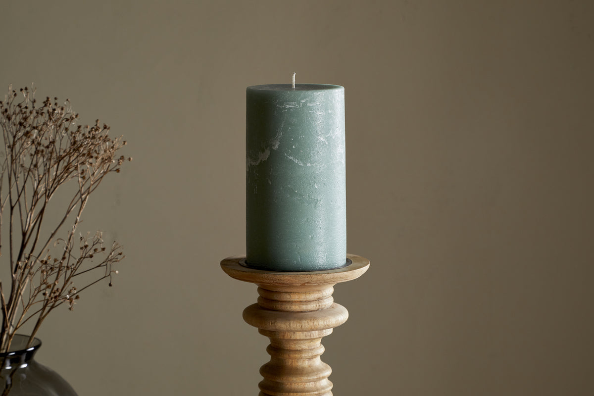 Bougie pilier rustique au soja – Vert sauge – Grande taille