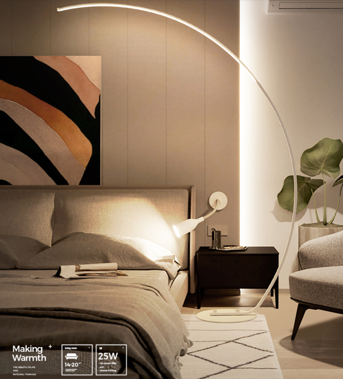 Lampe sur pied contemporaine minimaliste à LED en demi-lune MAREIKE