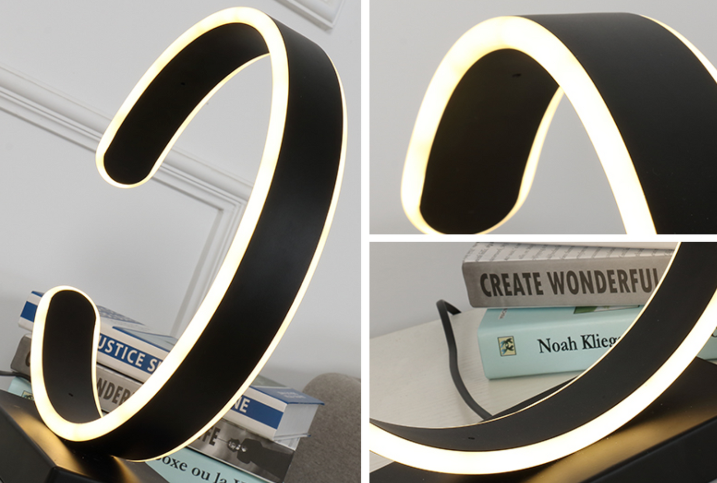 Lampe de table monochrome à LED demi-lune GIOVANNI