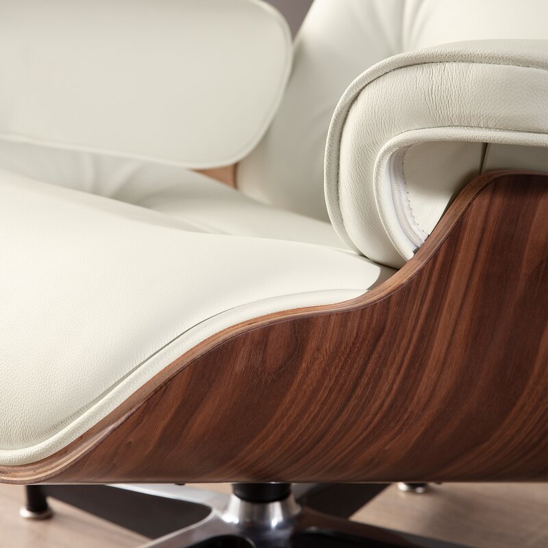 Fauteuil de salon en cuir Lomas avec pouf