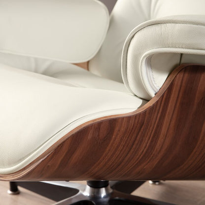 Fauteuil de salon en cuir Lomas avec pouf