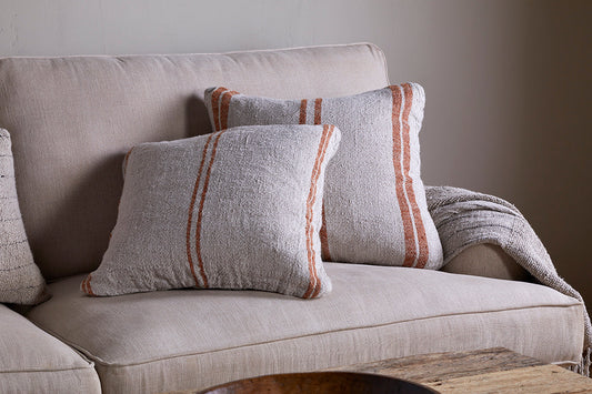 Housse de coussin Tajana en lin à rayures - Rouille