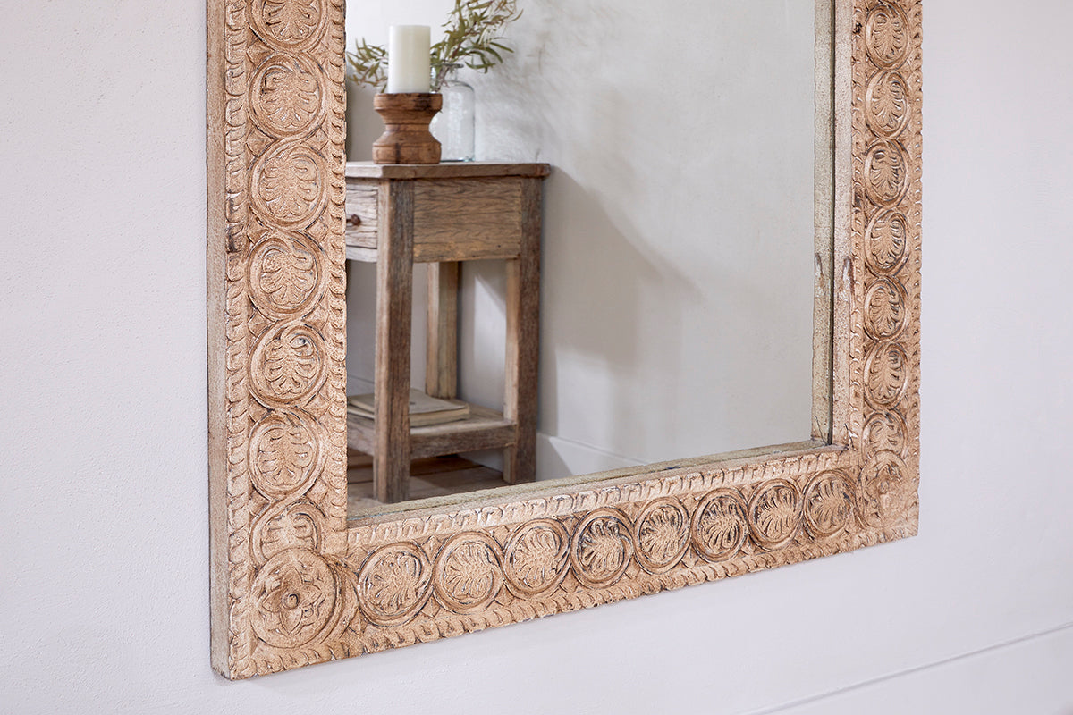 Miroir en bois de manguier sculpté Tannir - Naturel