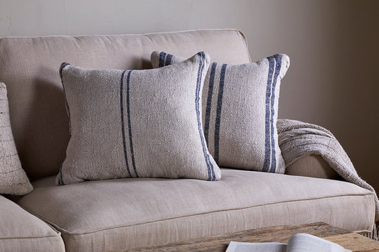 Housse de coussin Tendali en lin à rayures - Bleu marine