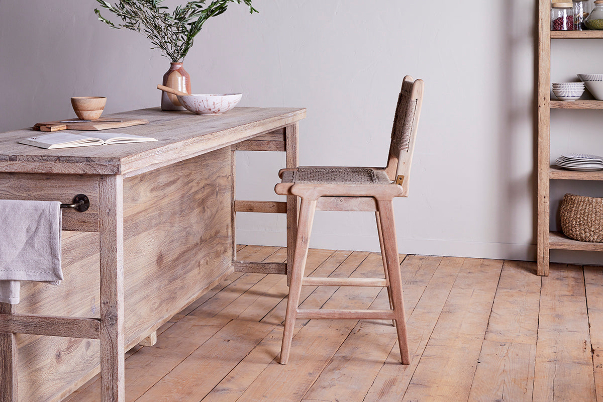 Chaise de comptoir tissée Vinay - Naturel