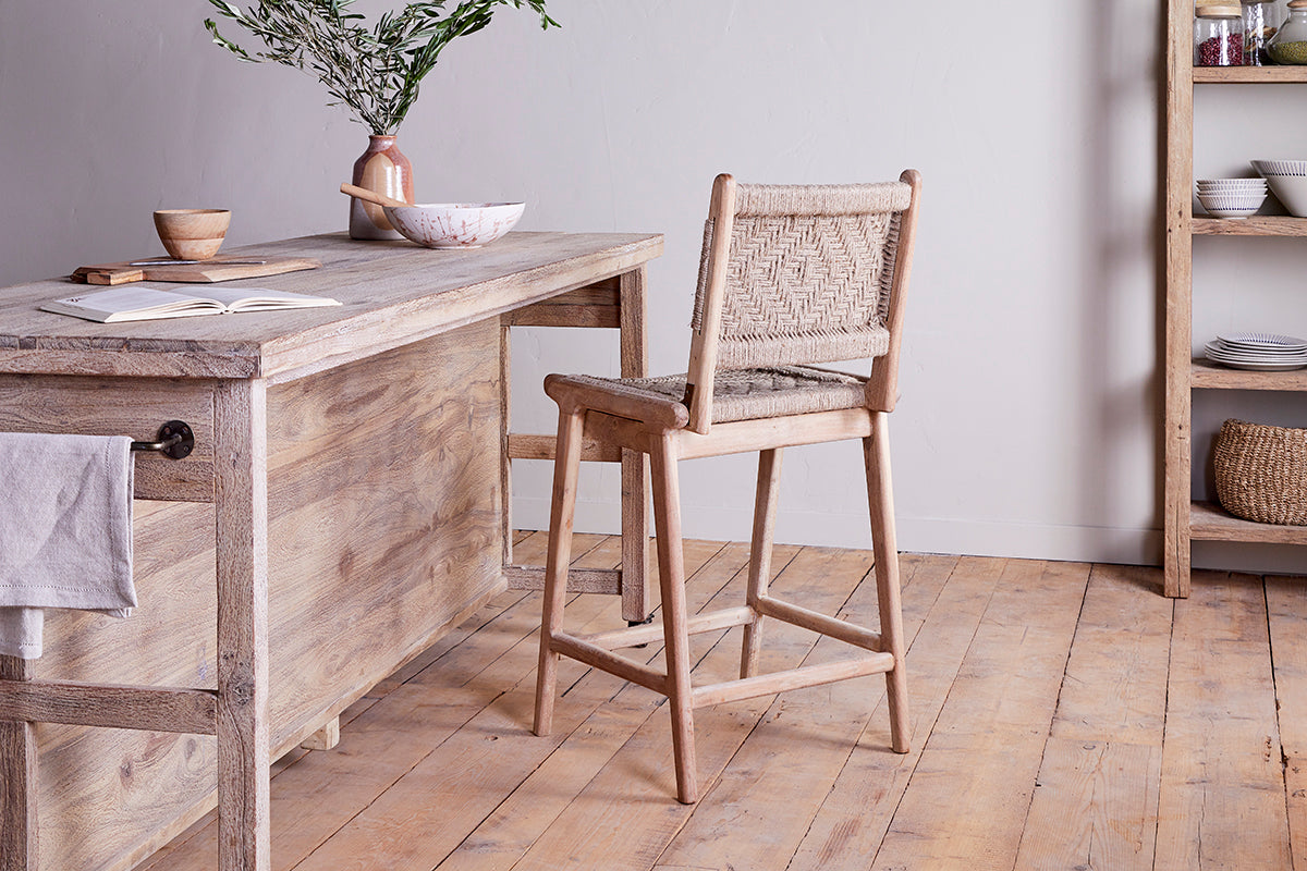 Chaise de comptoir tissée Vinay - Naturel