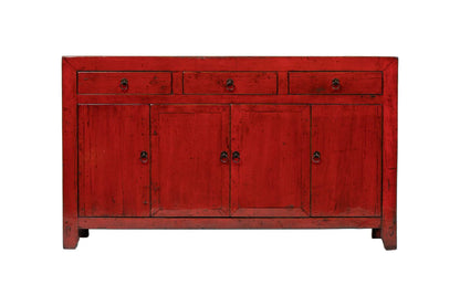 Buffet Dongbei rouge vintage Liu à 3 tiroirs et 4 portes