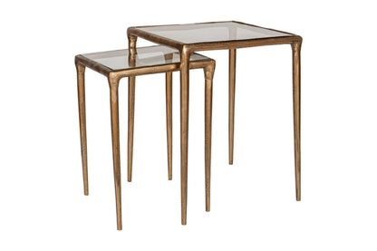 Tables d'appoint gigognes Gilasi en métal moulé et verre – Laiton antique (lot de 2)