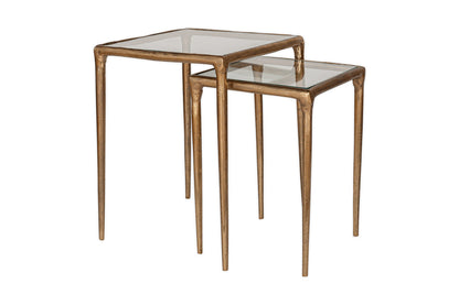 Tables d'appoint gigognes Gilasi en métal moulé et verre – Laiton antique (lot de 2)