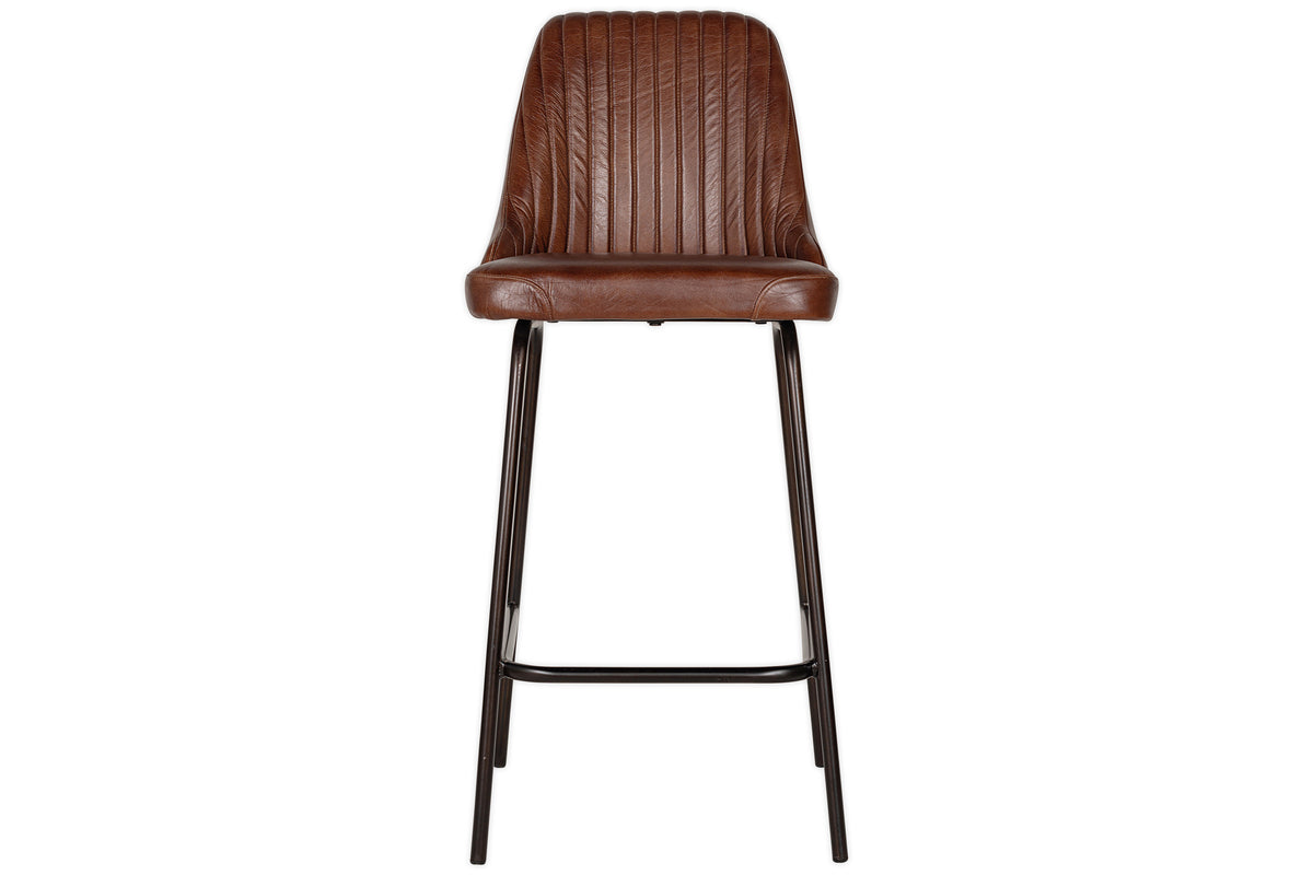 Chaise de comptoir en cuir Harsha - Marron chocolat