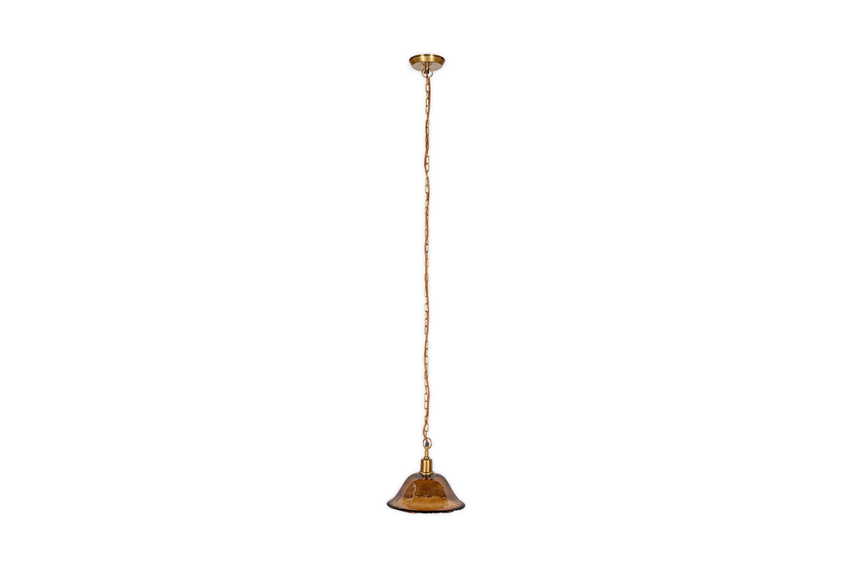 Pendentif Keju en verre recyclé de forme organique - Ambre foncé