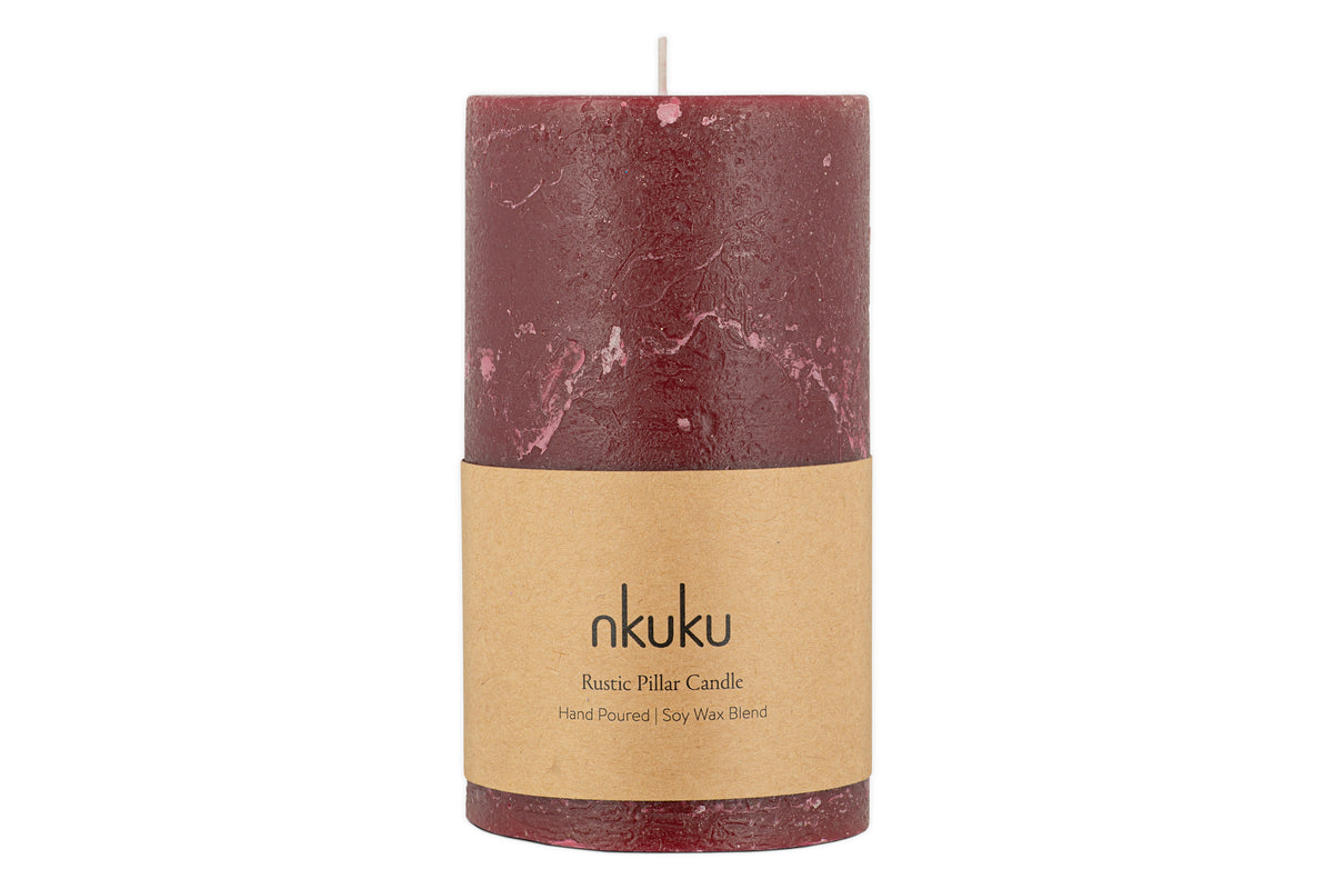 Bougie pilier rustique au soja - Cerise foncée - Grande