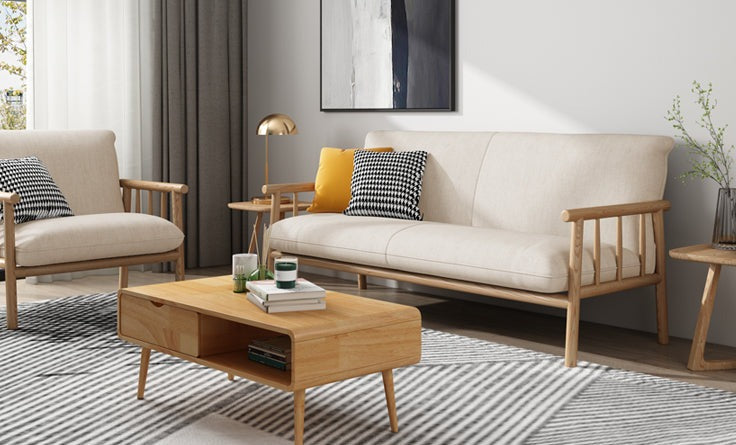 Canapé scandinave LAYLA en bois massif de style japonais (4 tailles, 7 couleurs au choix)