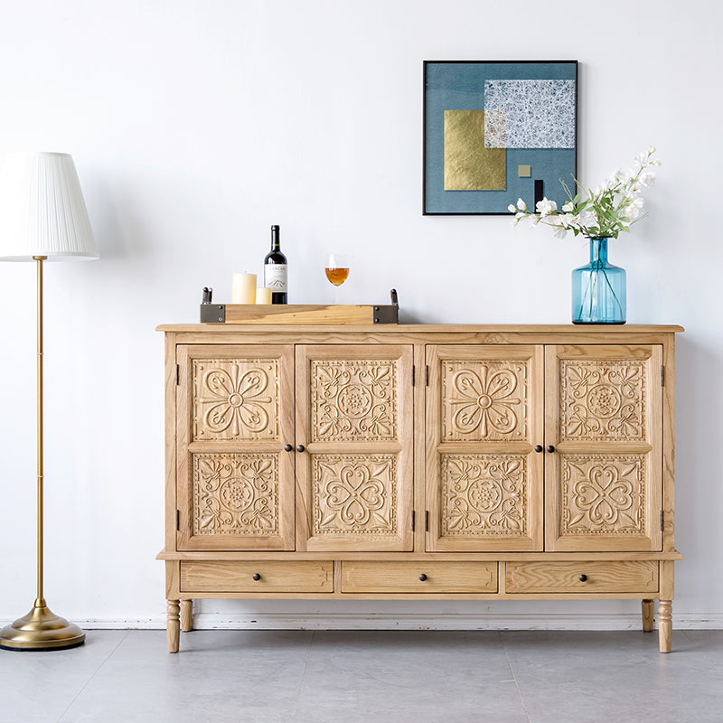 Buffet marocain français GENESIS en bois massif sculpté rétro, meuble console TV 
