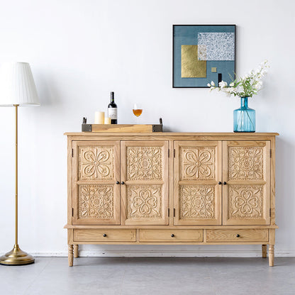 Buffet marocain français GENESIS en bois massif sculpté rétro, meuble console TV 