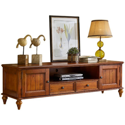 Vitrine en verre Calvin 2 tiroirs, console TV, table basse, salon de style classique américain en bois massif