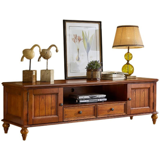 Vitrine en verre Calvin 2 tiroirs, console TV, table basse, salon de style classique américain en bois massif
