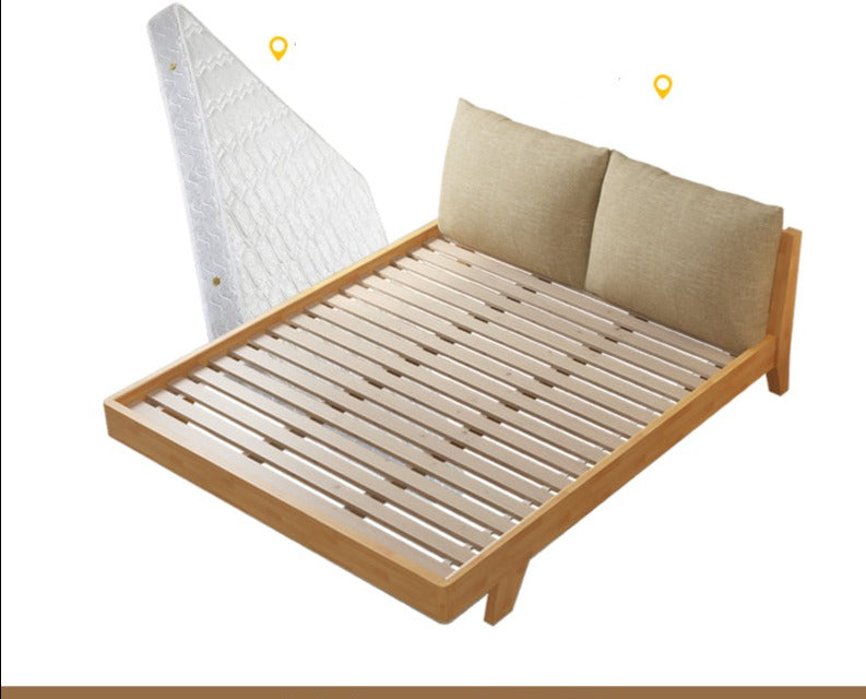 Lit double en bois massif scandinave nordique japonais AMELIA