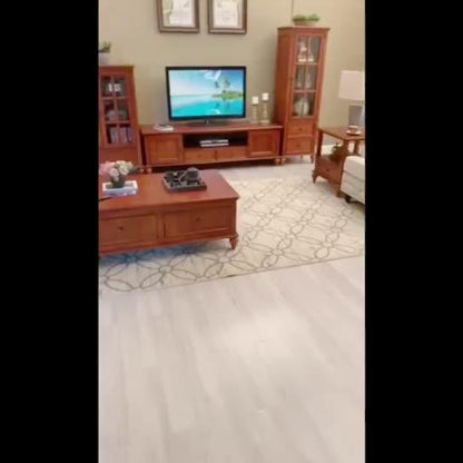 Vitrine en verre Calvin 2 tiroirs, console TV, table basse, salon de style classique américain en bois massif