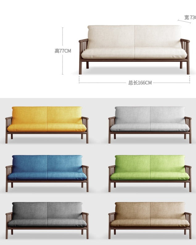 Canapé scandinave LAYLA en bois massif de style japonais (4 tailles, 7 couleurs au choix)