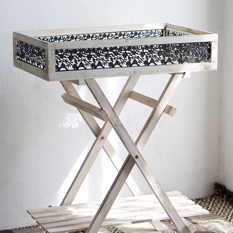 Support à plantes pliable à double étagère Khajag