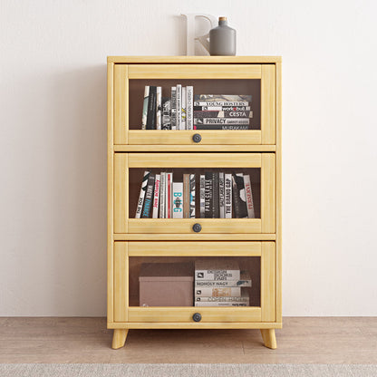 Vitrine et bibliothèque en verre Brielle en bois massif (couleur naturelle)