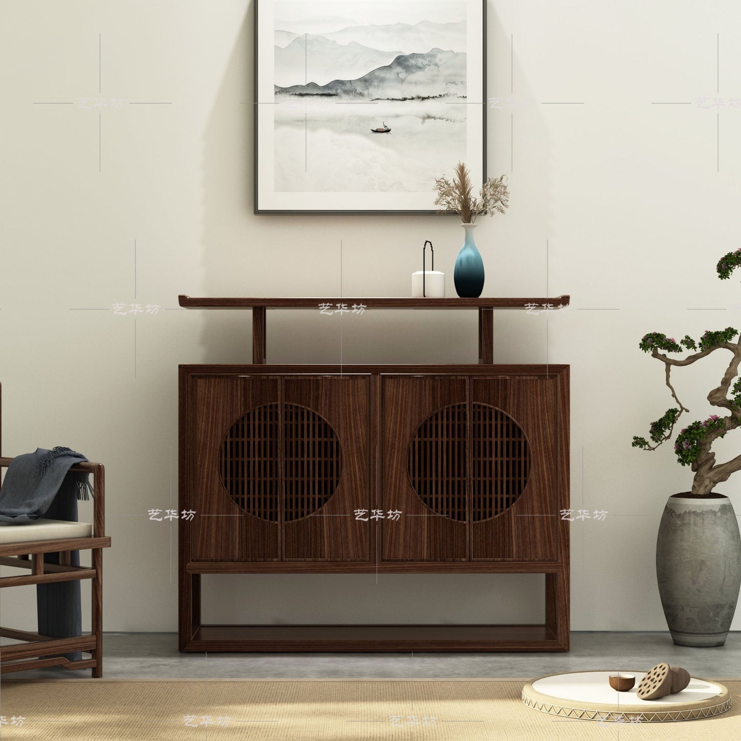 Buffet LUCILLE SHERATON, table d'autel, meuble d'entrée de style chinois