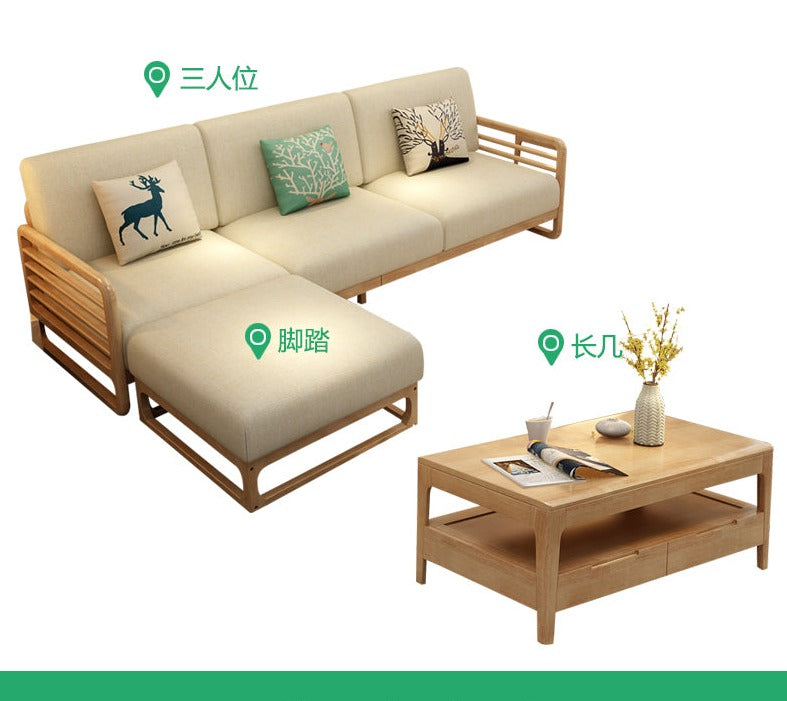 Canapé scandinave de luxe ARIA en bois massif de style nordique (couleur noyer/naturel, ensemble de 10 combinaisons)