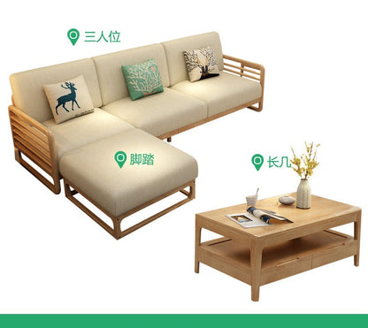 Canapé scandinave de luxe ARIA en bois massif de style nordique (couleur noyer/naturel, ensemble de 10 combinaisons)