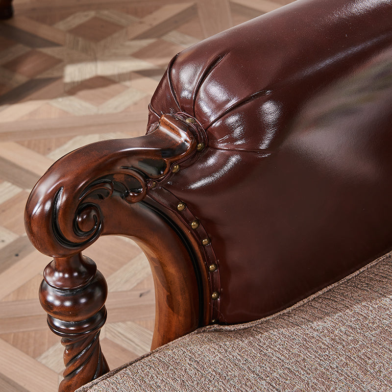 Canapé américain en bois massif BOSTON HILTON avec accoudoirs 1+2+3 et assise en cuir et tissu