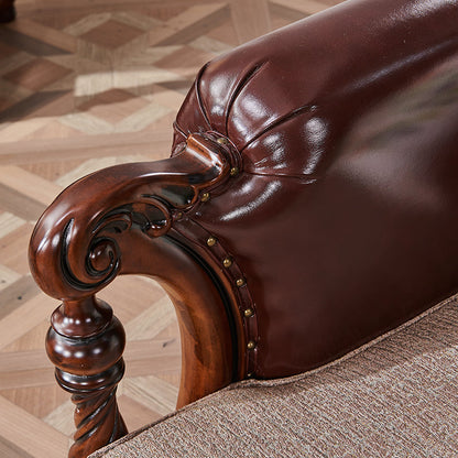 Canapé américain en bois massif BOSTON HILTON avec accoudoirs 1+2+3 et assise en cuir et tissu