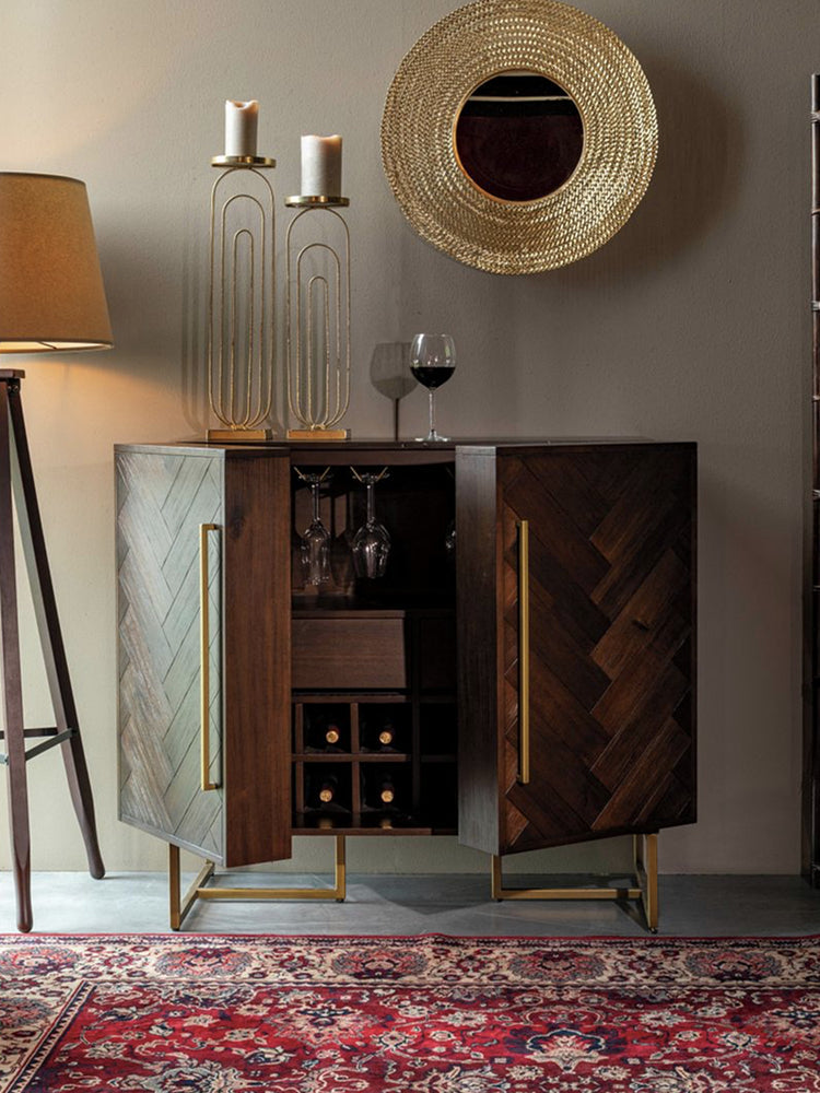 Meuble à vin en bois massif avec comptoir de bar CHARLEE 