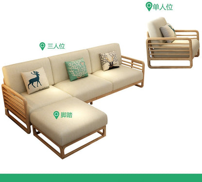 Canapé scandinave de luxe ARIA en bois massif de style nordique (couleur noyer/naturel, ensemble de 10 combinaisons)