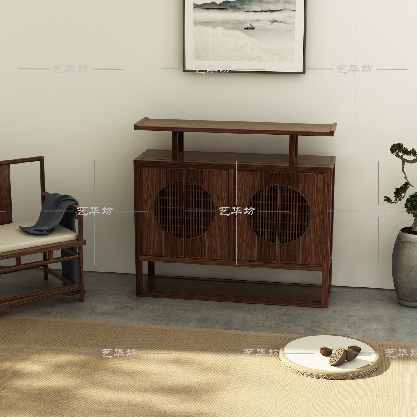 Buffet LUCILLE SHERATON, table d'autel, meuble d'entrée de style chinois