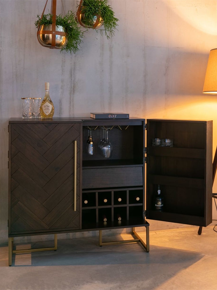 Meuble à vin en bois massif avec comptoir de bar CHARLEE 
