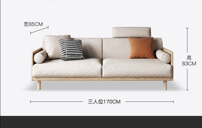 Canapé Avery en bois massif avec coussin amovible en tissu de style japonais