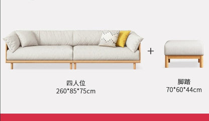 Canapé scandinave ELLIE de style nordique japonais, structure entièrement en bois, de 90 à 260 cm (1, 2 ou 3 places, choix de 6 tailles, 5 couleurs)