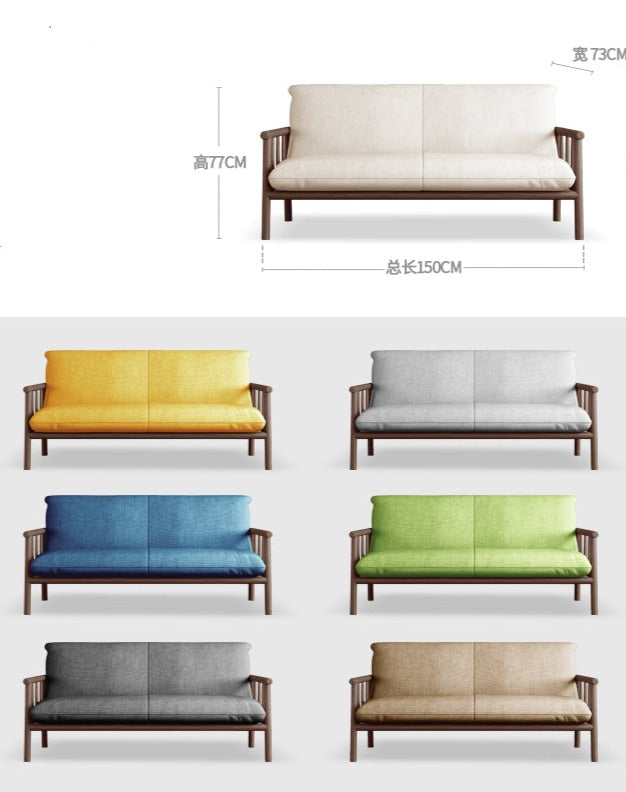 Canapé scandinave LAYLA en bois massif de style japonais (4 tailles, 7 couleurs au choix)