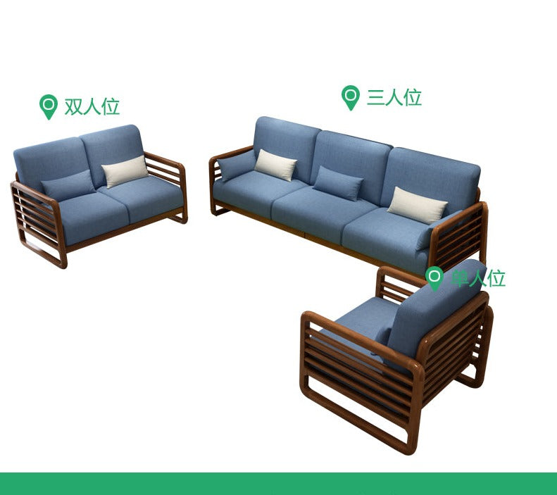 Canapé scandinave de luxe ARIA en bois massif de style nordique (couleur noyer/naturel, ensemble de 10 combinaisons)