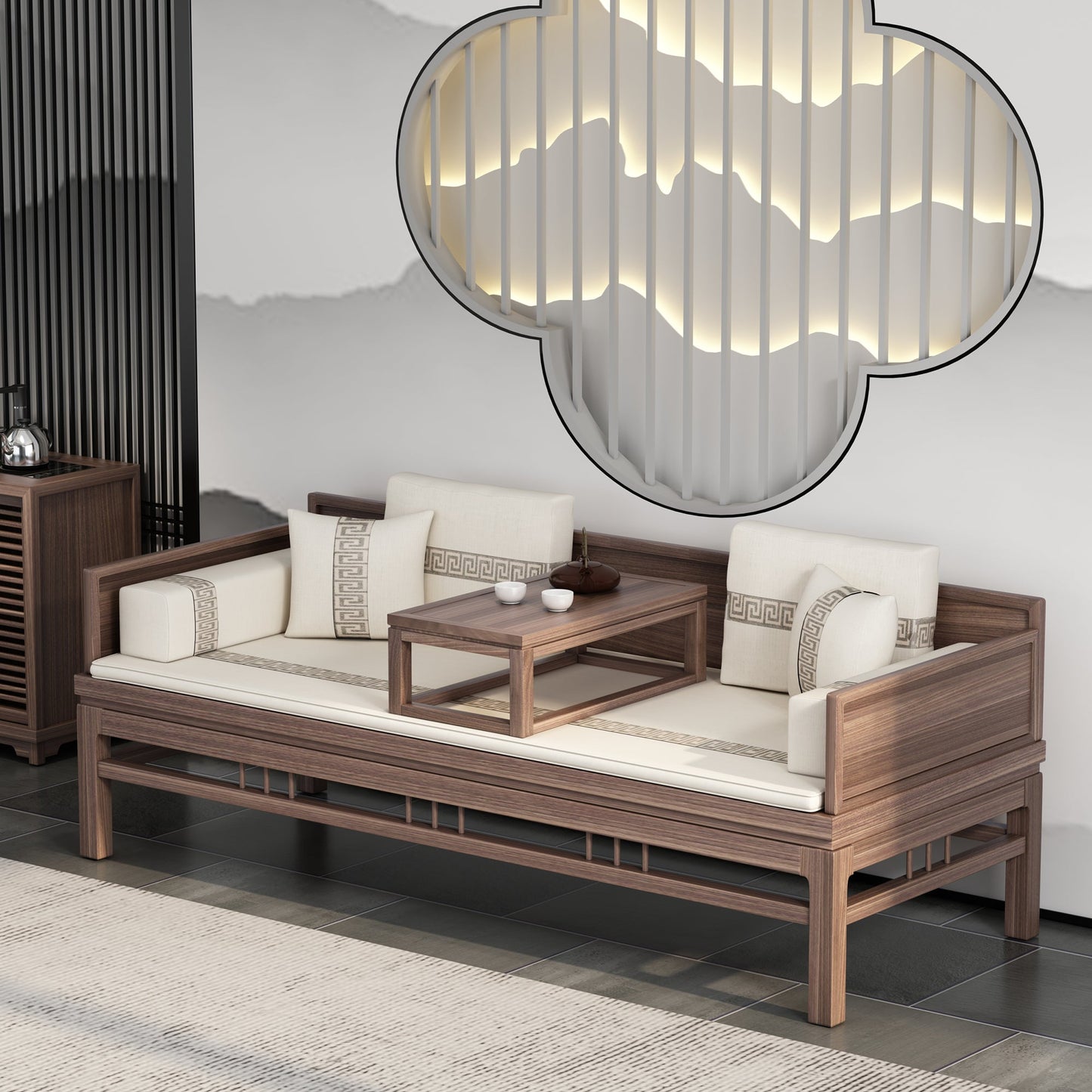 Canapé-lit classique en bois massif INGRID SHERATON