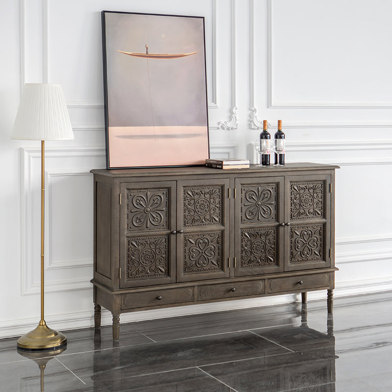 Buffet marocain français GENESIS en bois massif sculpté rétro, meuble console TV 