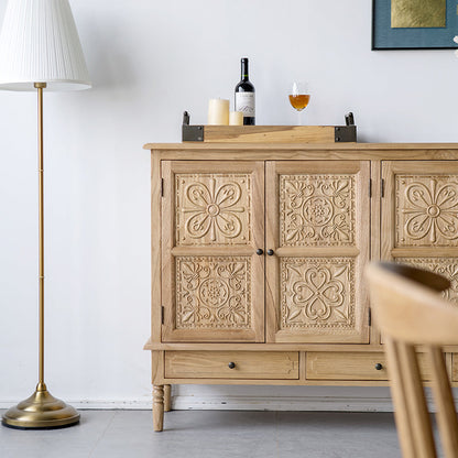 Buffet marocain français GENESIS en bois massif sculpté rétro, meuble console TV 