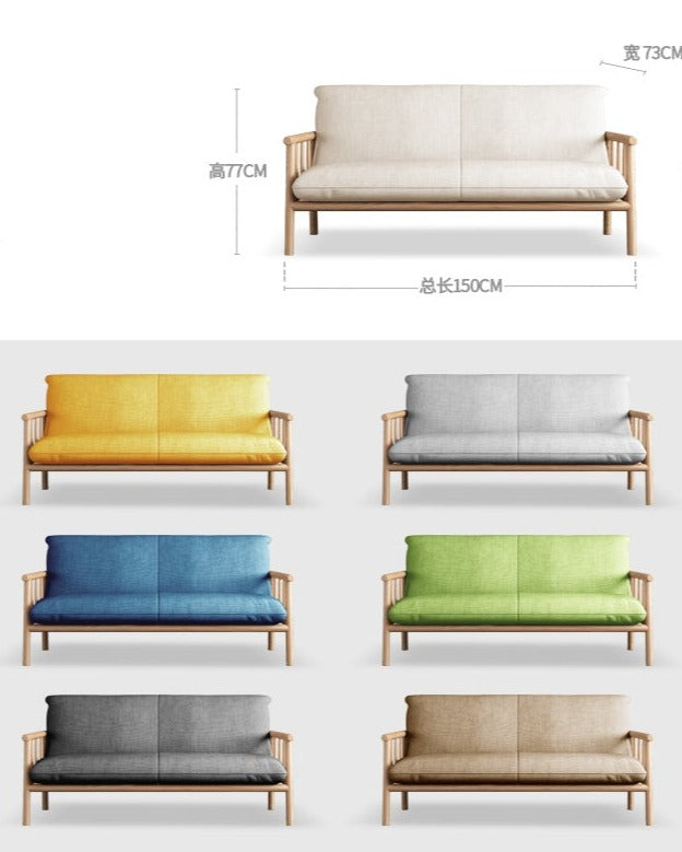 Canapé scandinave LAYLA en bois massif de style japonais (4 tailles, 7 couleurs au choix)
