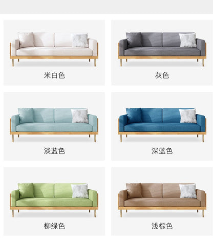 Canapé nordique simple en bois massif ELEANOR (1 à 3 places, 6 couleurs au choix)