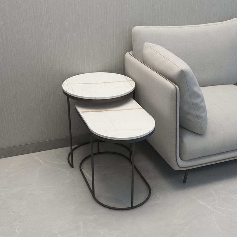 Table basse ALEX ovale et ronde en marbre italien minimaliste de luxe