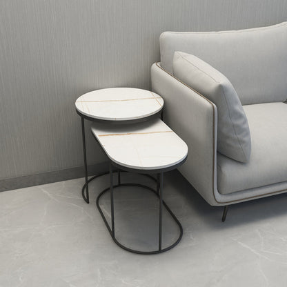 Table basse ALEX ovale et ronde en marbre italien minimaliste de luxe