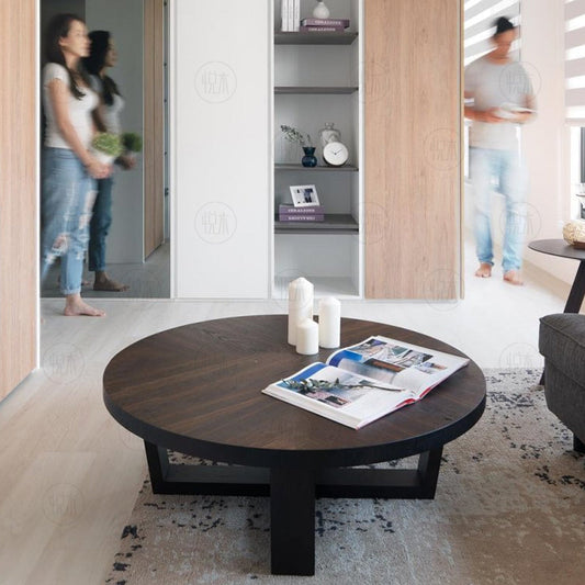 Table basse ronde Brittany Radisson style scandinave nordique rétro en bois massif (4 tailles, 4 couleurs) 