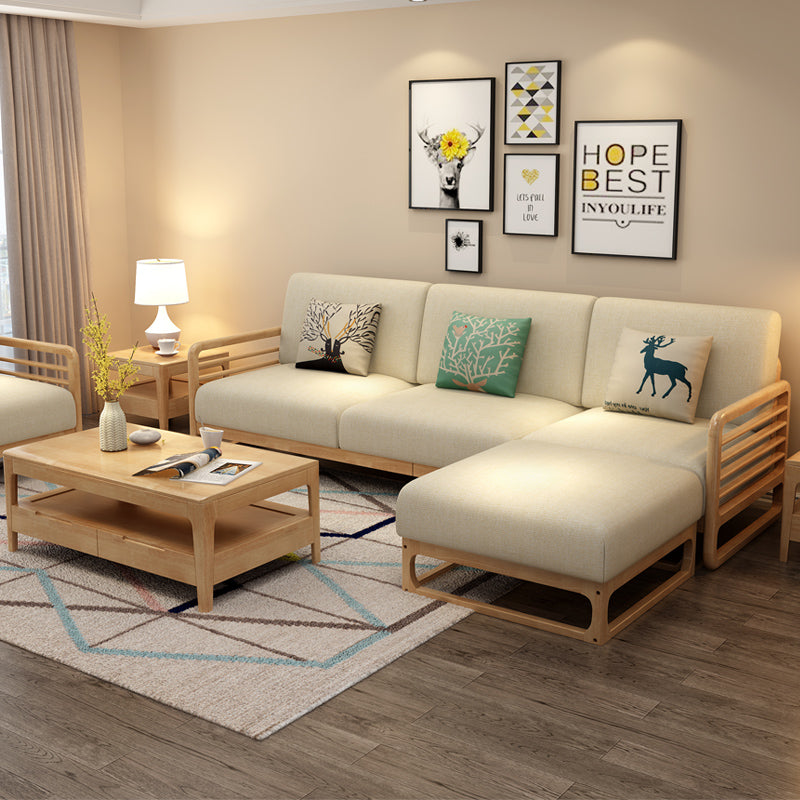 Canapé scandinave de luxe ARIA en bois massif de style nordique (couleur noyer/naturel, ensemble de 10 combinaisons)