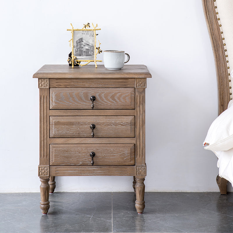 Table de chevet EZEKIEL de style campagnard américain français, 3 tiroirs (3 couleurs au choix) 