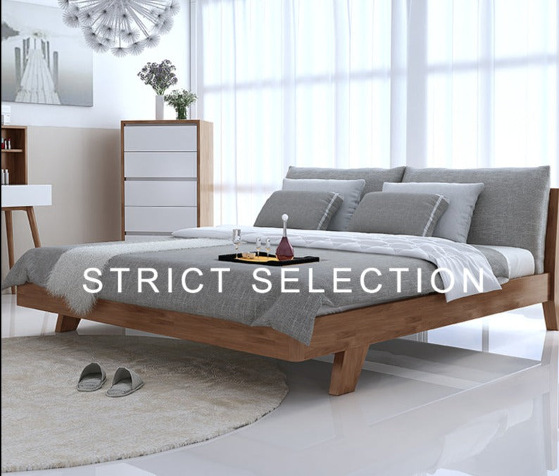 Lit double en bois massif scandinave nordique japonais AMELIA